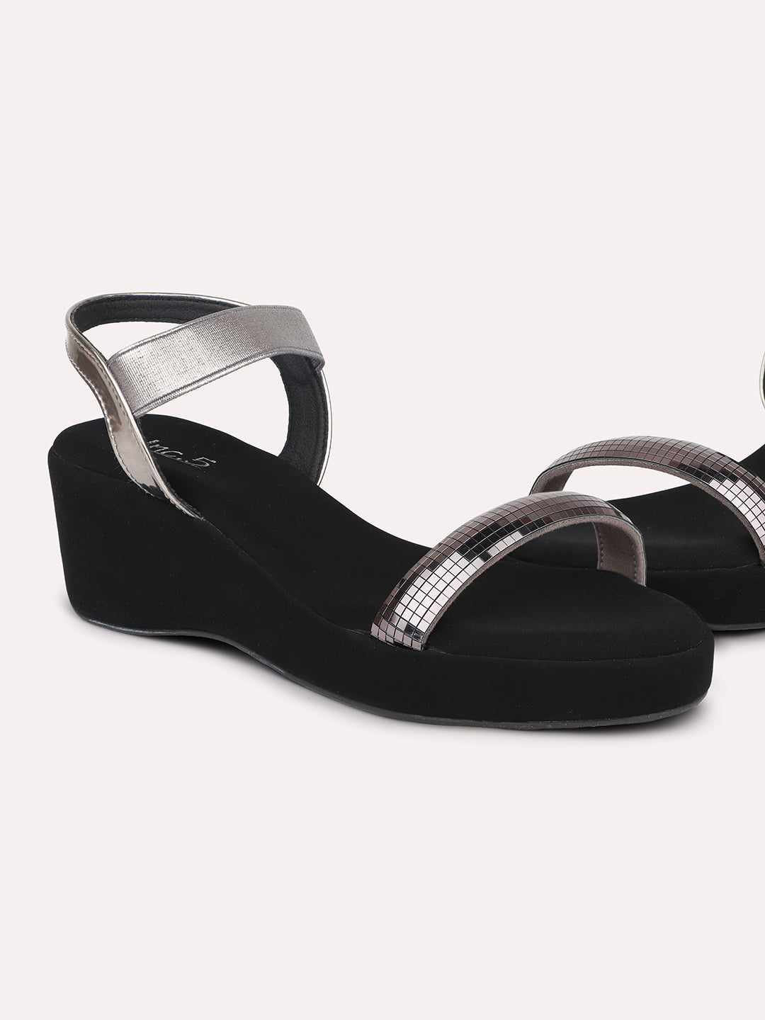 Minimalist Women Pewter Embellished Wedge Heel