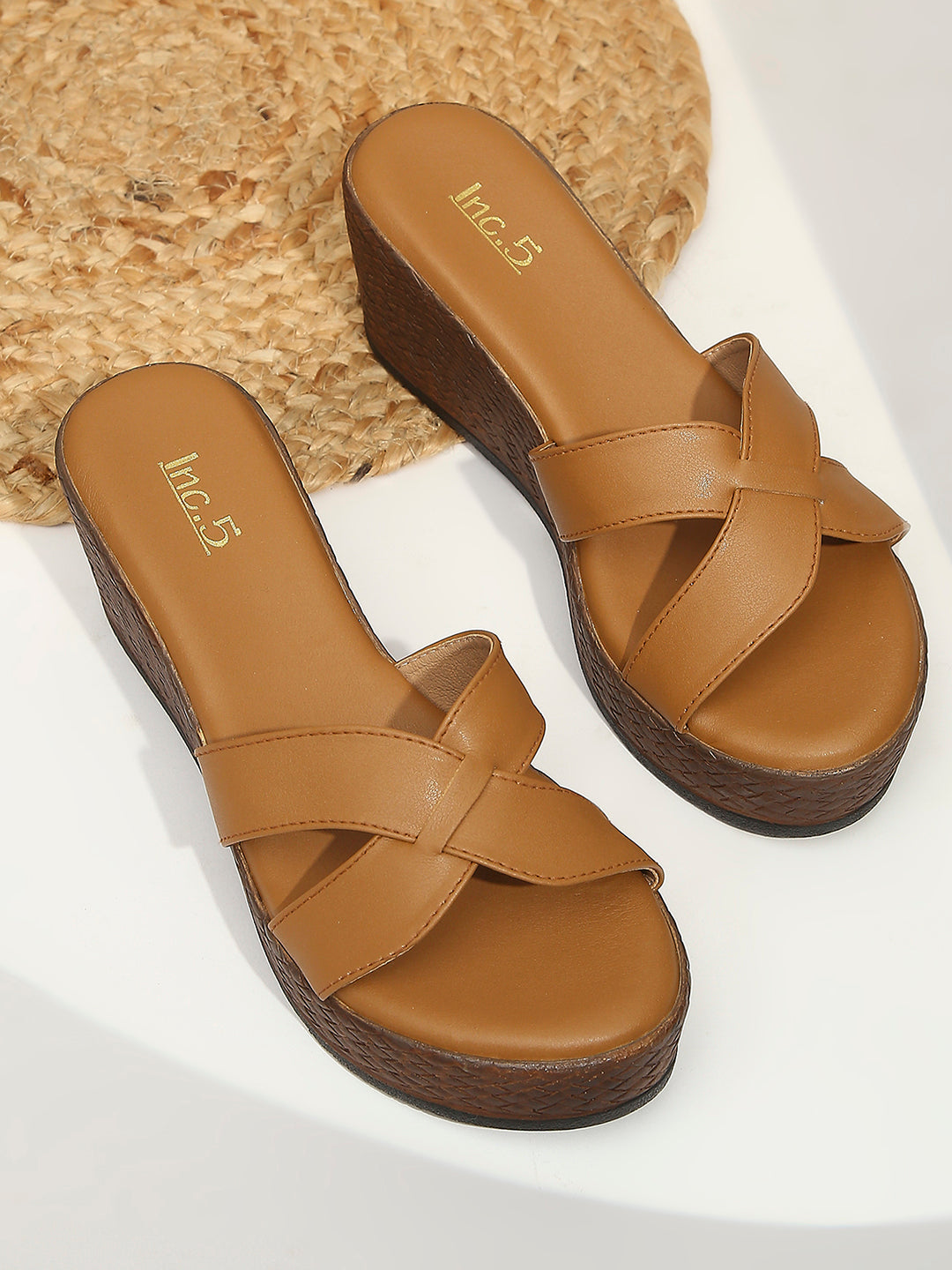 Minimalist Women Beige Solid Wedge Heels