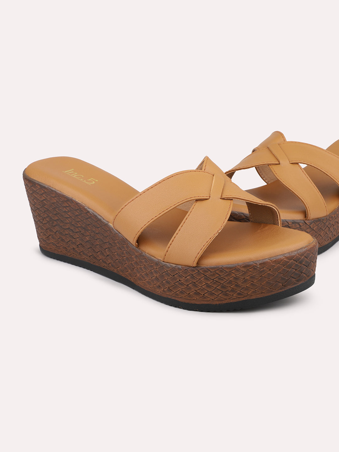 Minimalist Women Beige Solid Wedge Heels