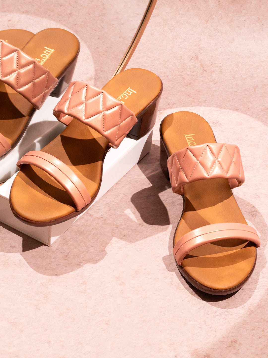 Minimalist Women Pink Solid Block Heels