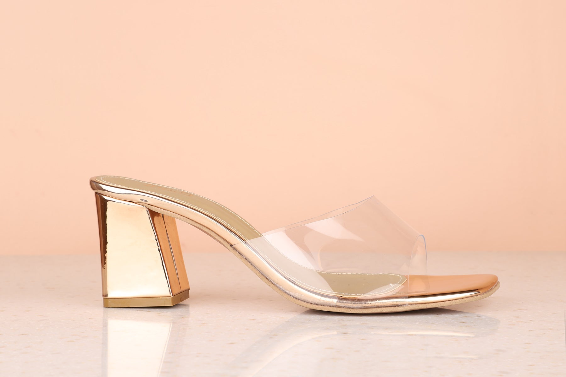 Minimalist Women Rose gold Transparent Block Heels