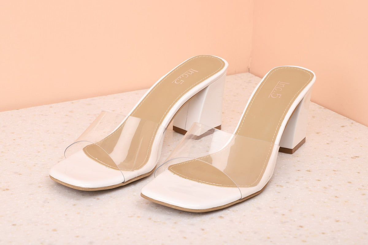 Minimalist Women White Transparent Block Heels