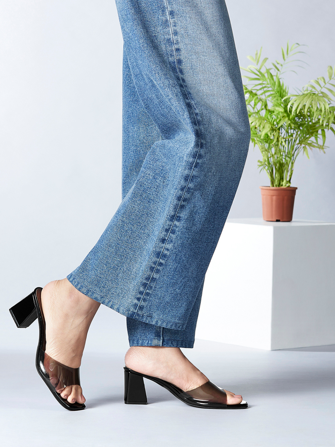 Minimalist Women Black Transparent Block Heels