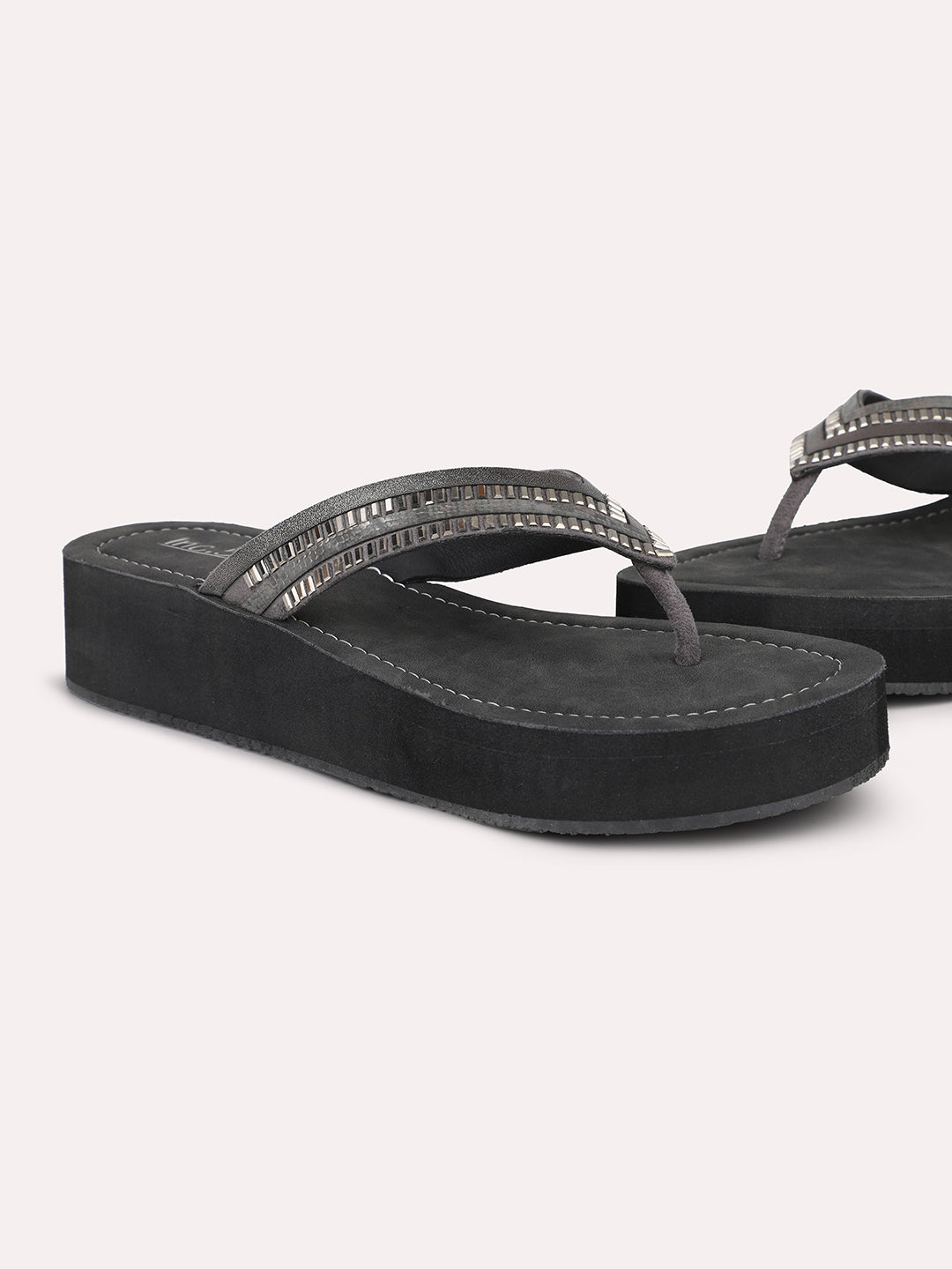 Minimalist Women Pewter Embellished Wedges Heel