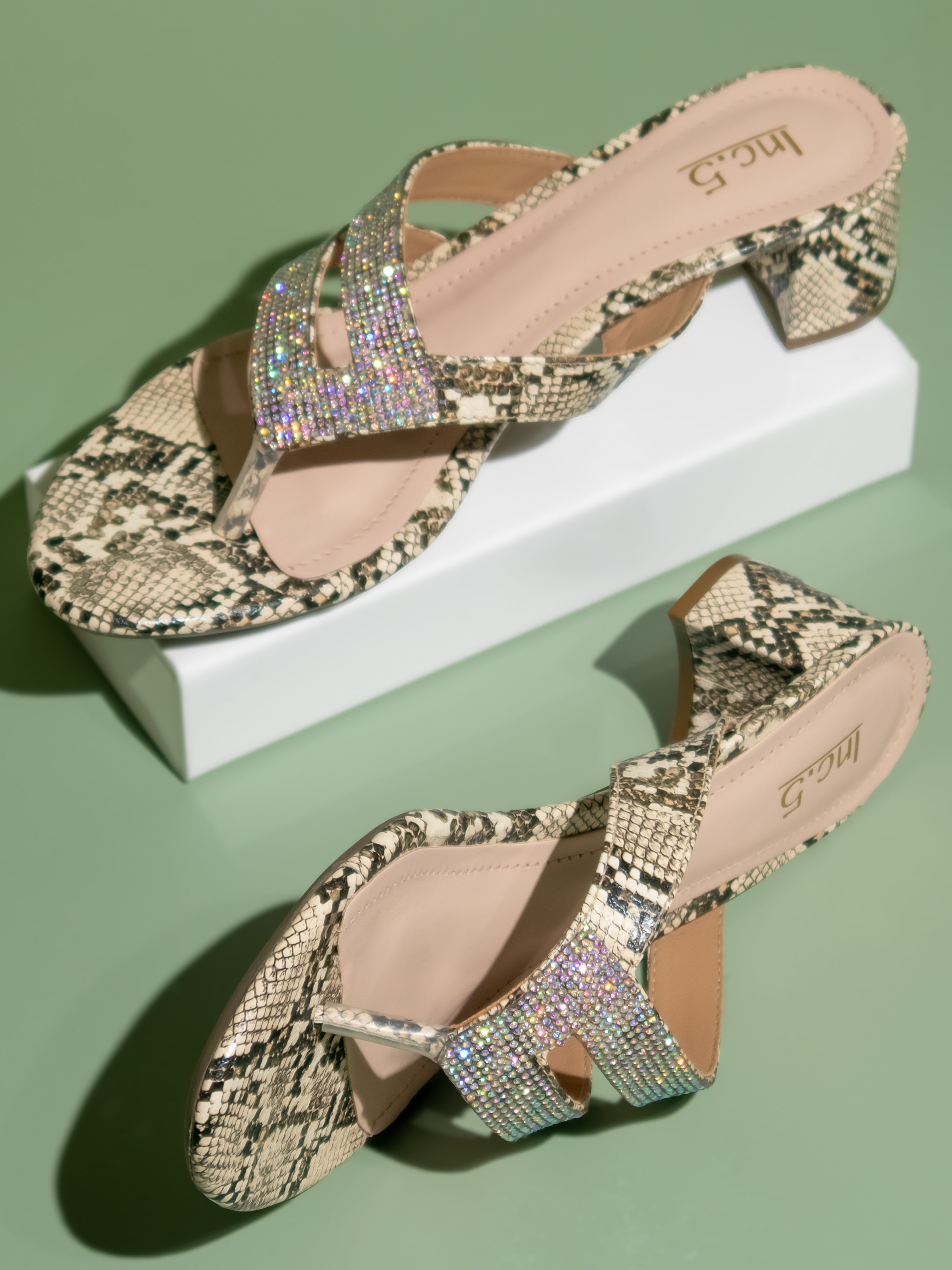 Minimalist Women Beige Printed Embellished Block Heels