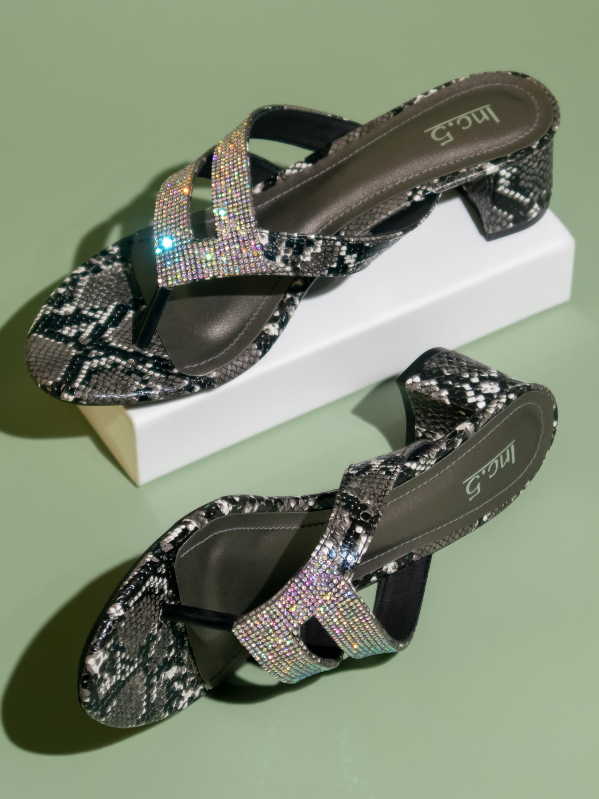 Minimalist Women Black Printed Embellished Block Heels