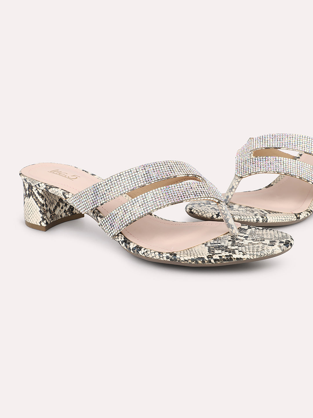 Minimalist Women Beige Printed Embellished Block Heels