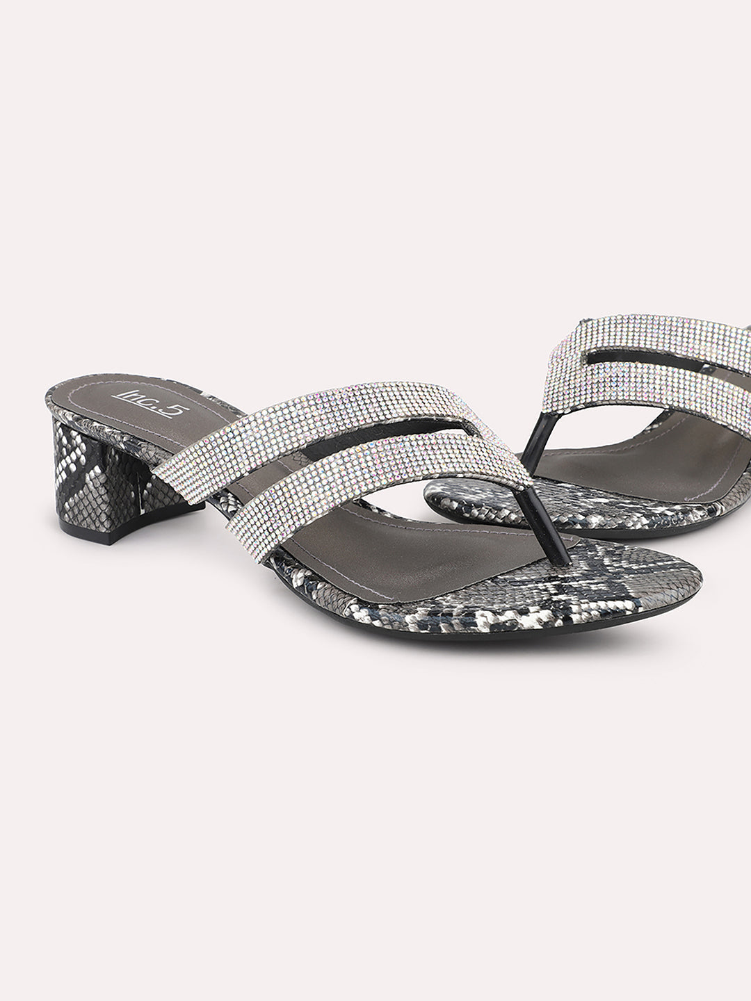 Minimalist Women Black Printed Embellished Block Heels