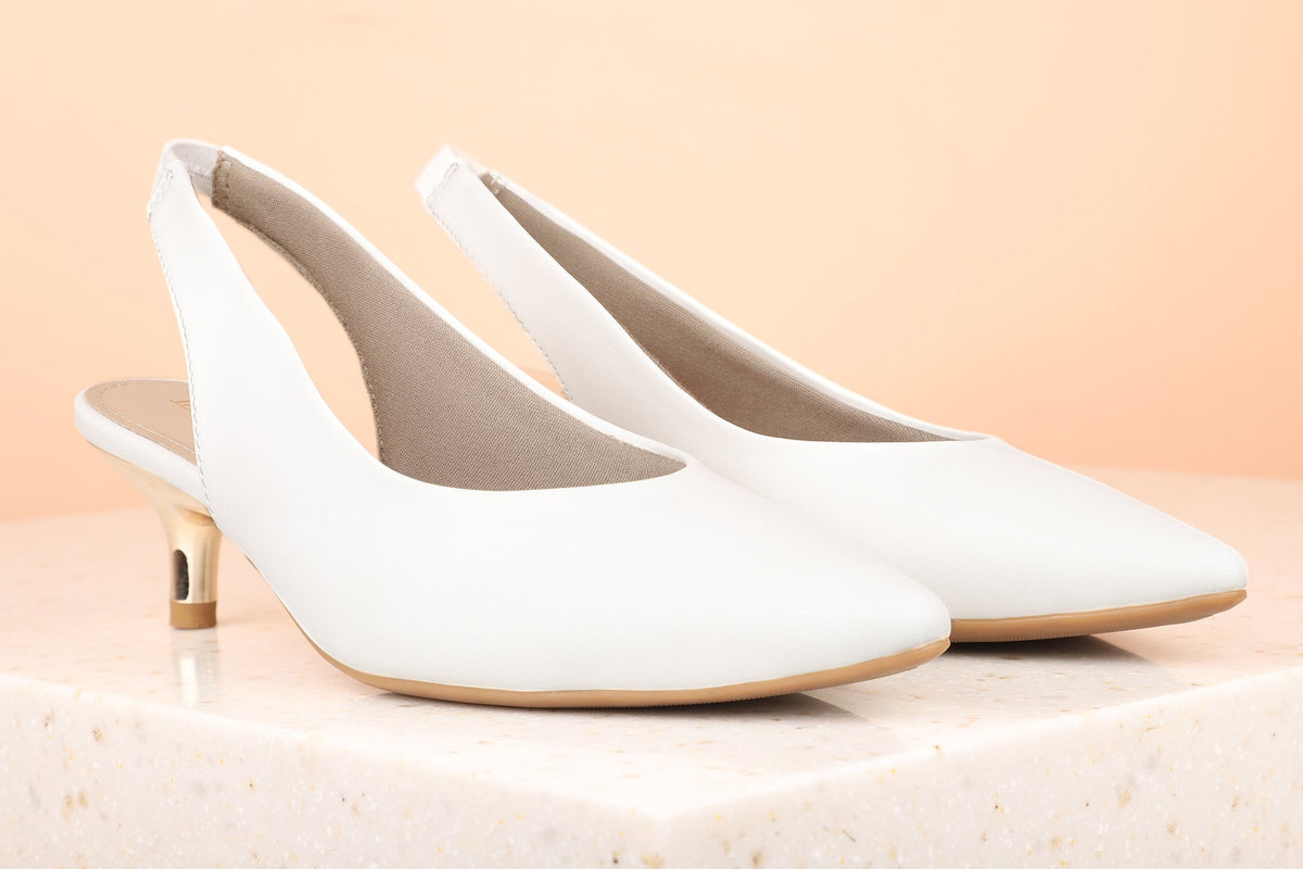 Minimalist Women White Solid Kitten Heeled Mules