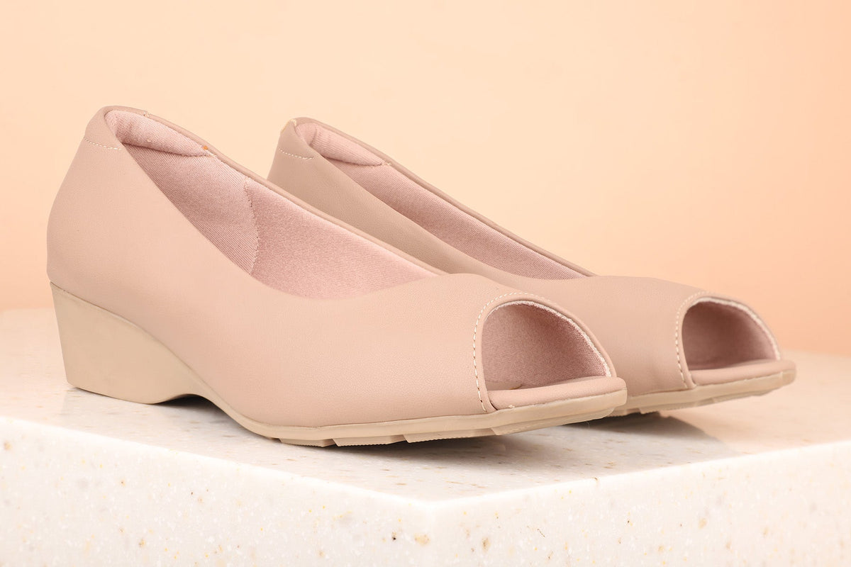 Minimalist Women Nude Peep Toes Wedge Heels