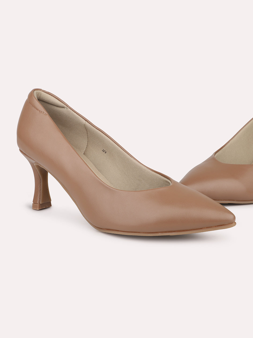 Minimalist Women Chikoo Pointed-Toe Slim Heel Pumps