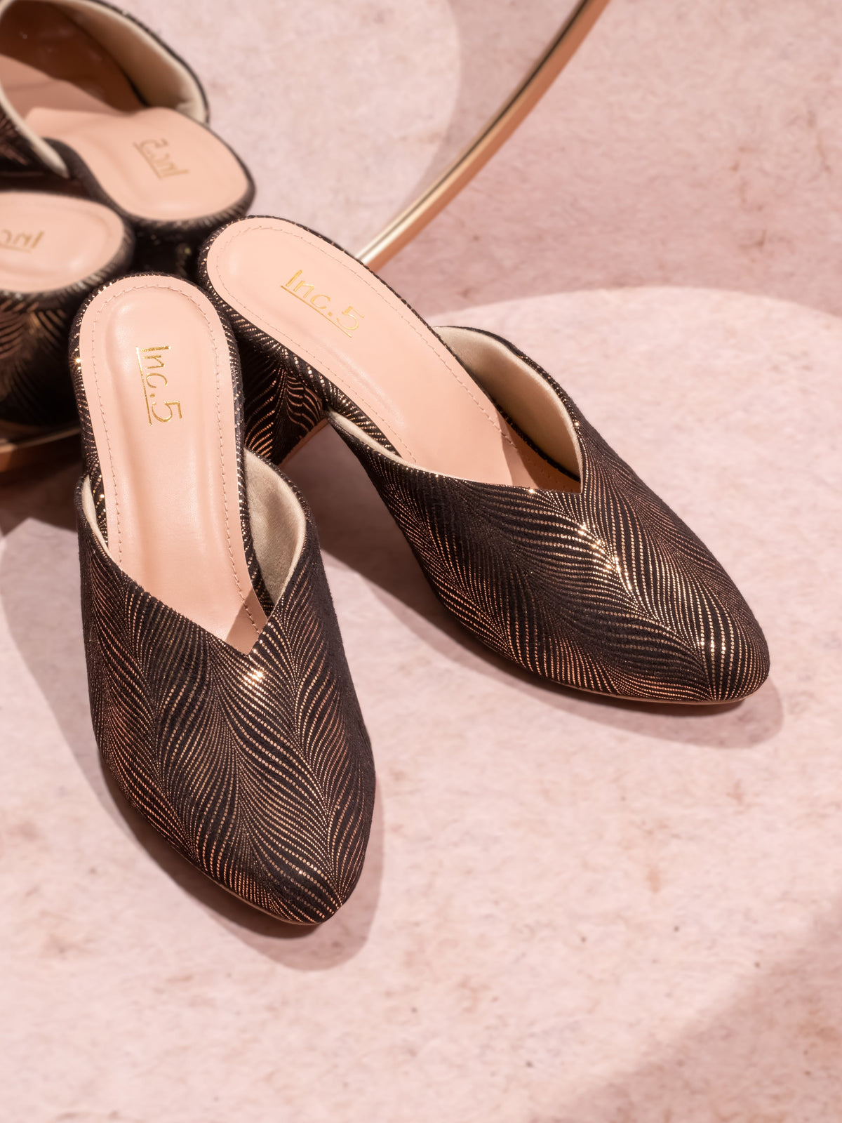 Minimalist Women Antique Embellished Block Mules Heels