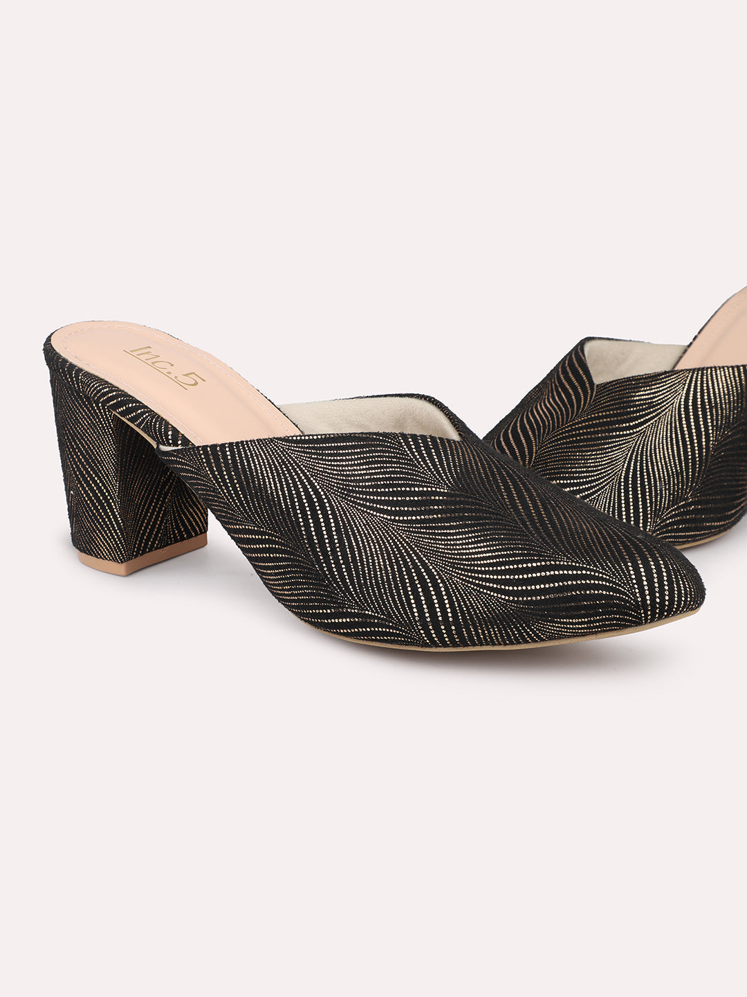 Minimalist Women Antique Embellished Block Mules Heels