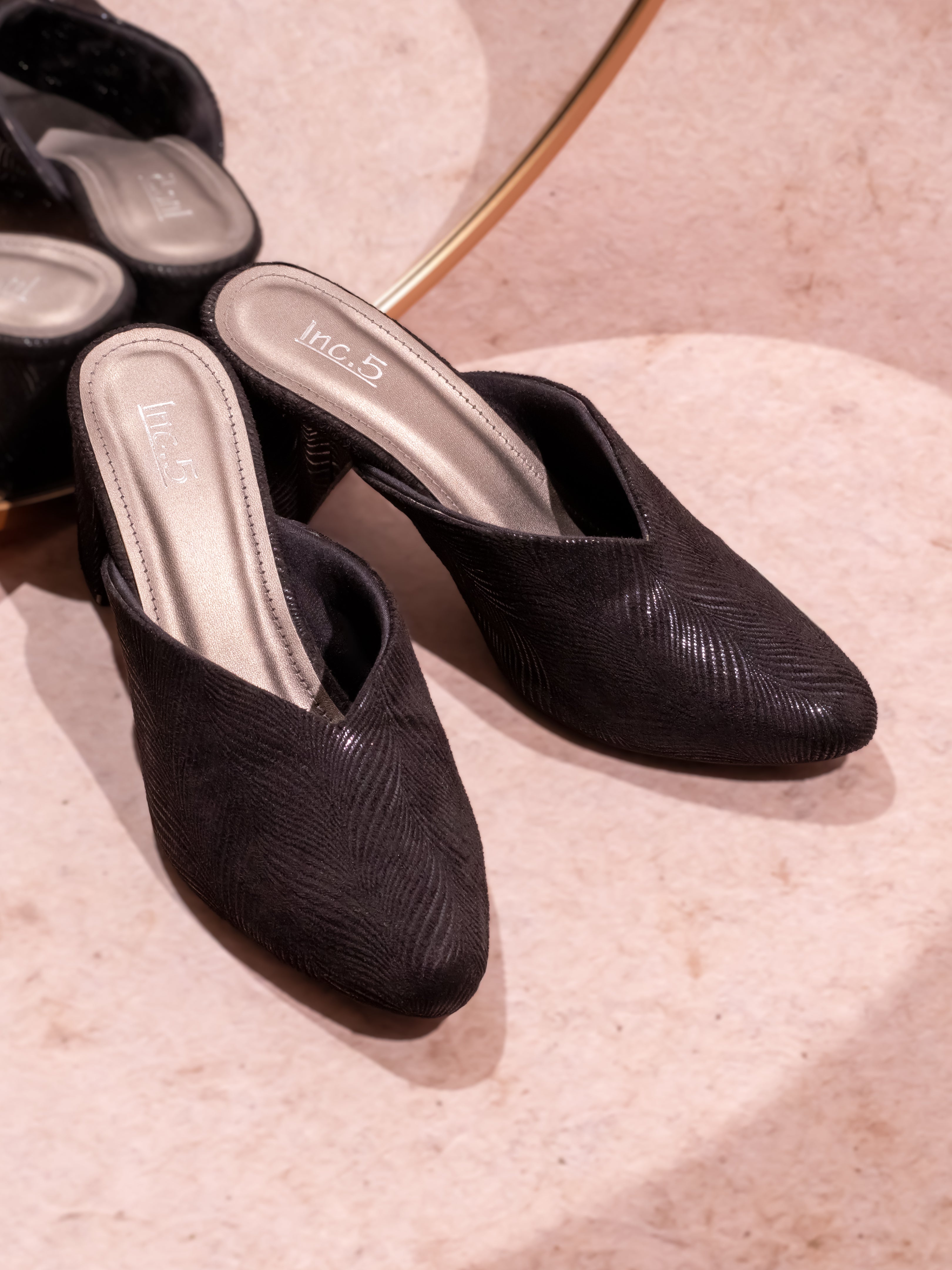 Minimalist Women Black Embellished Block Mules Heels