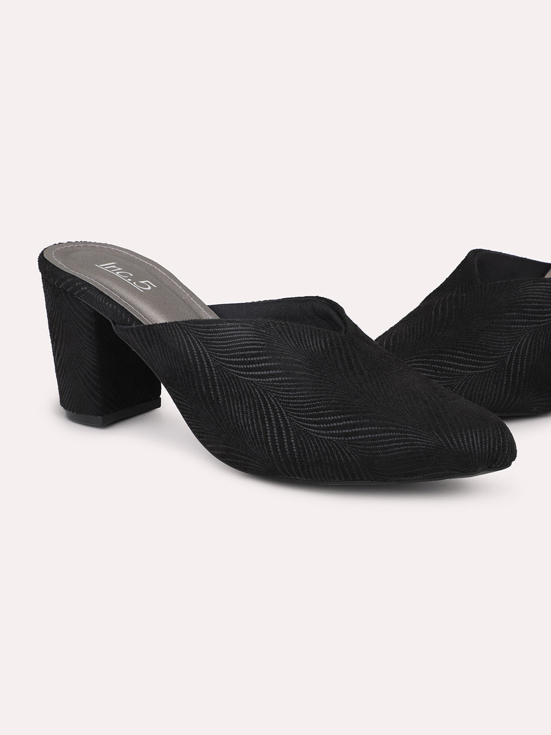 Minimalist Women Black Embellished Block Mules Heels
