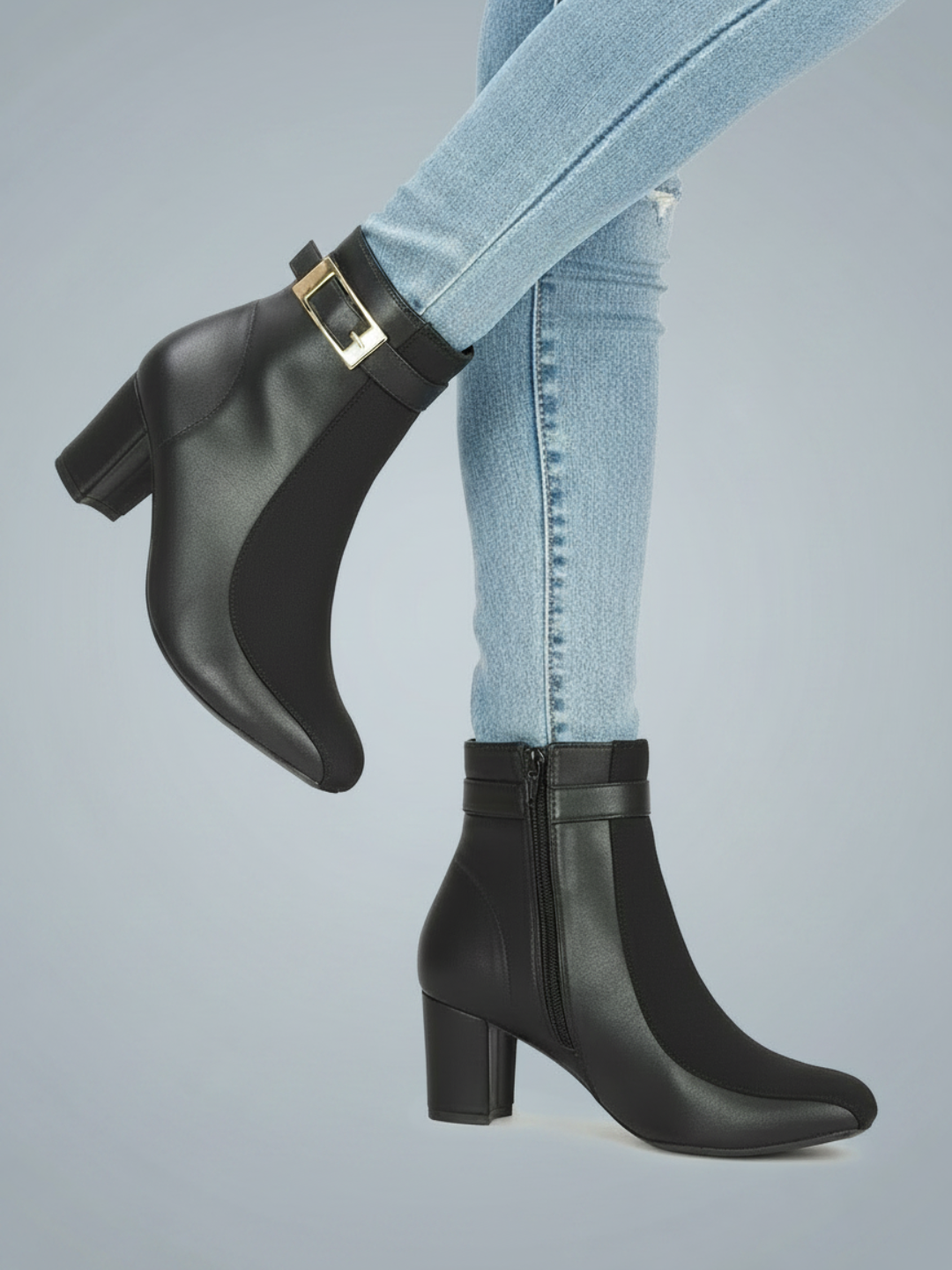 Minimalist Block Heel Winter Wear Boots-Black
