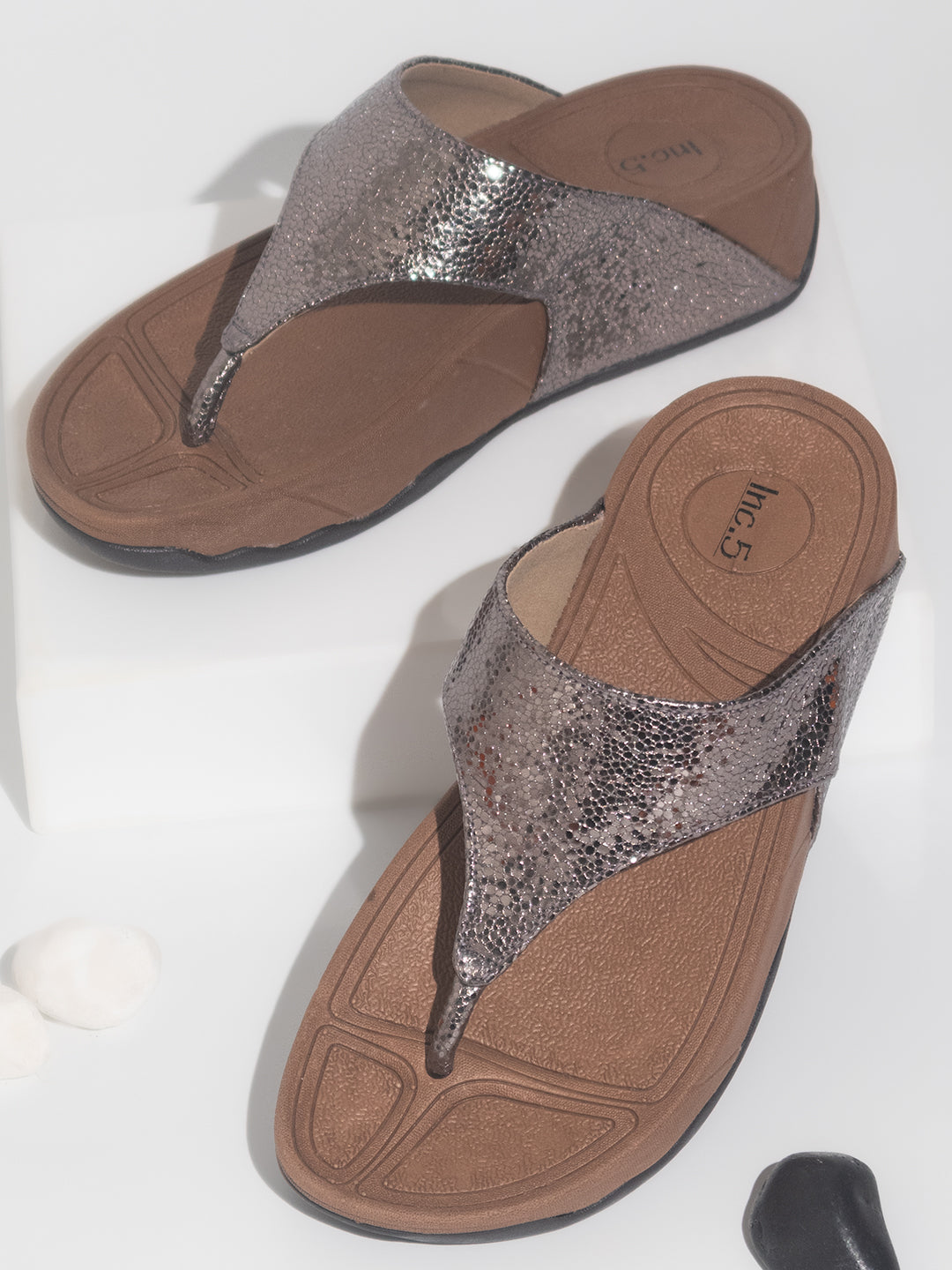 Minimalist Women Pewter Embellished Comfort Heels