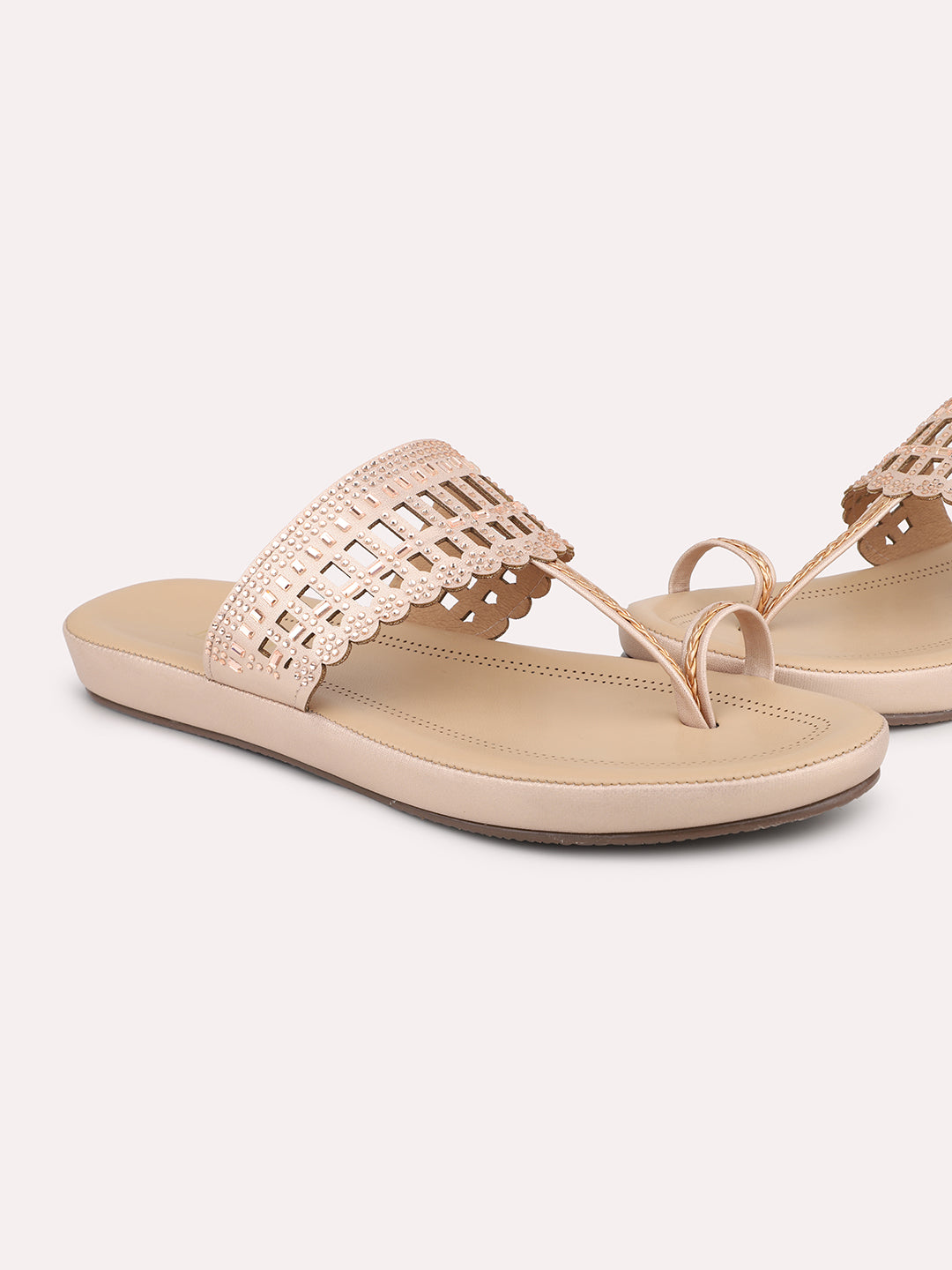 Minimalist Women Rose Gold Embellished Wedges Heels