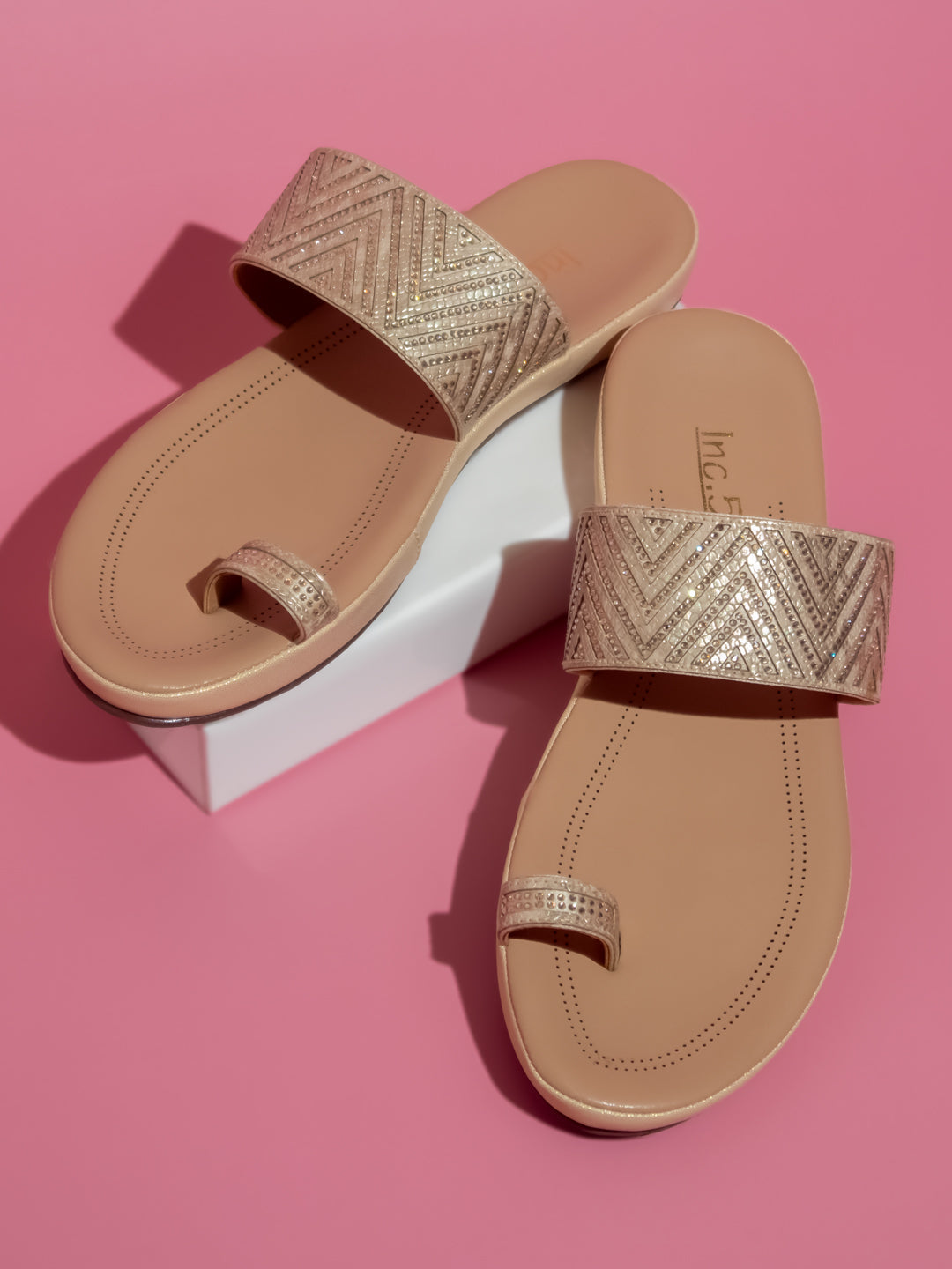 Minimalist Women Gold Embellished One Toe Comfort Heels