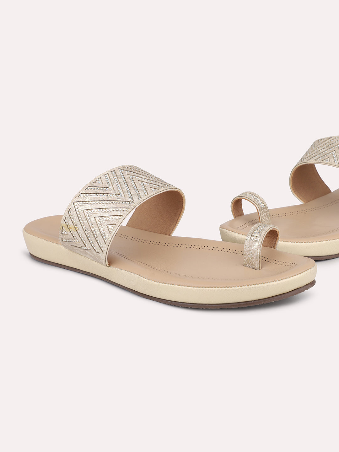 Minimalist Women Gold Embellished One Toe Comfort Heels