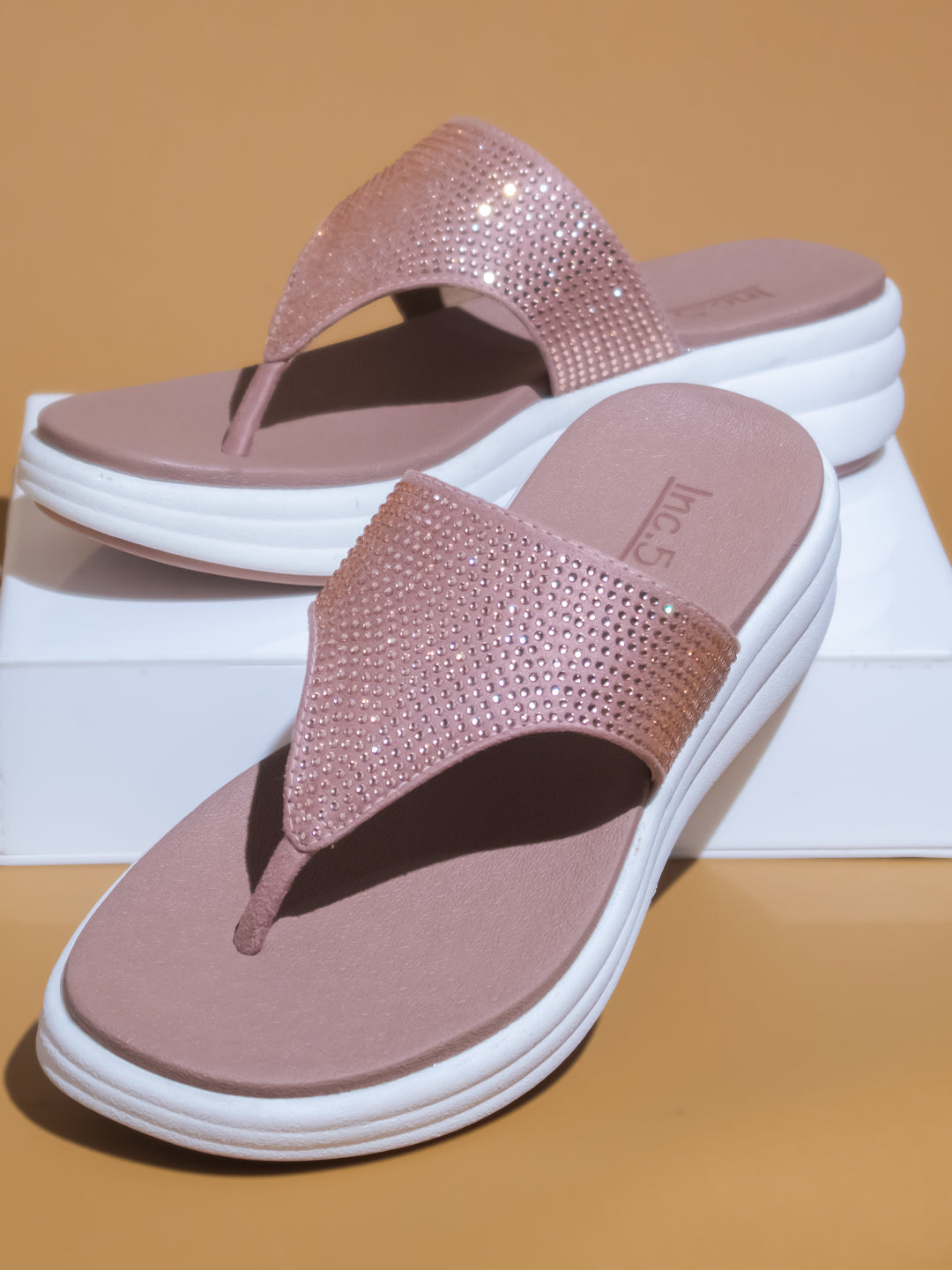 Minimalist Women Peach Embellished Comfort Heels
