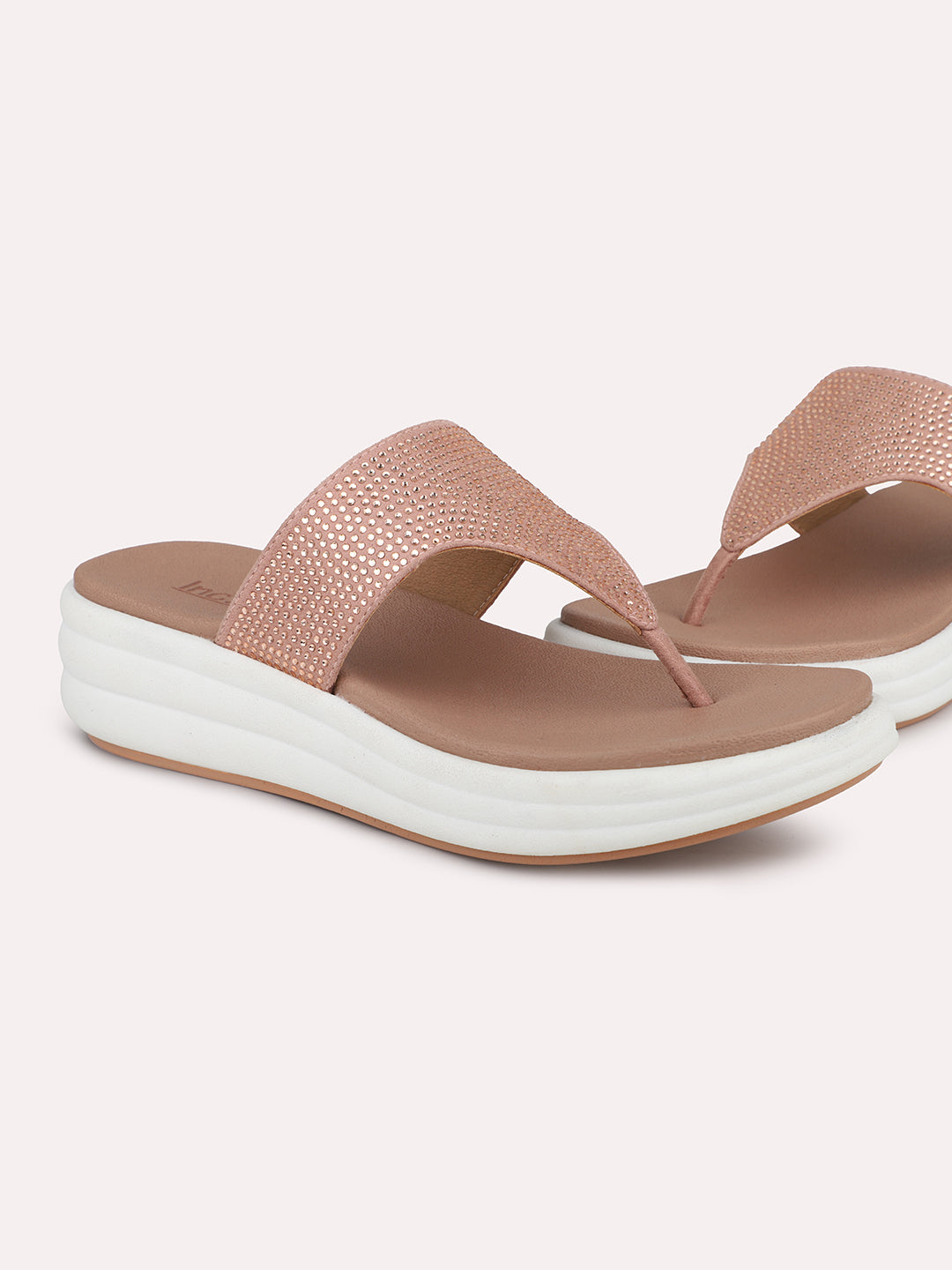 Minimalist Women Peach Embellished Comfort Heels
