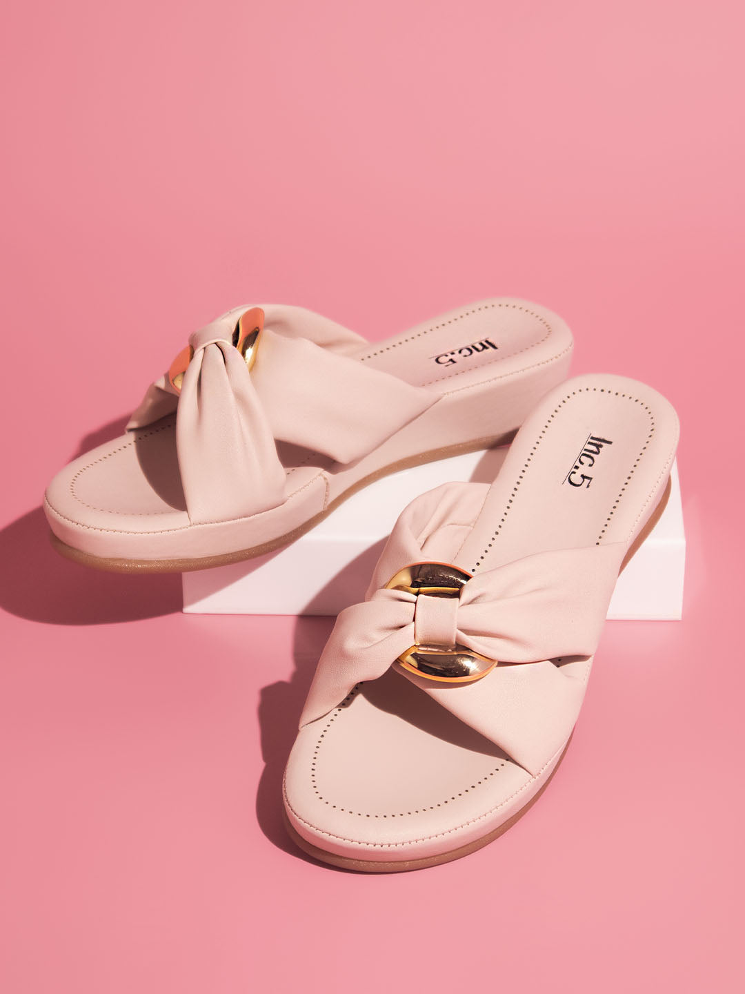 Minimalist Women Cream Embellished Comfort Heels