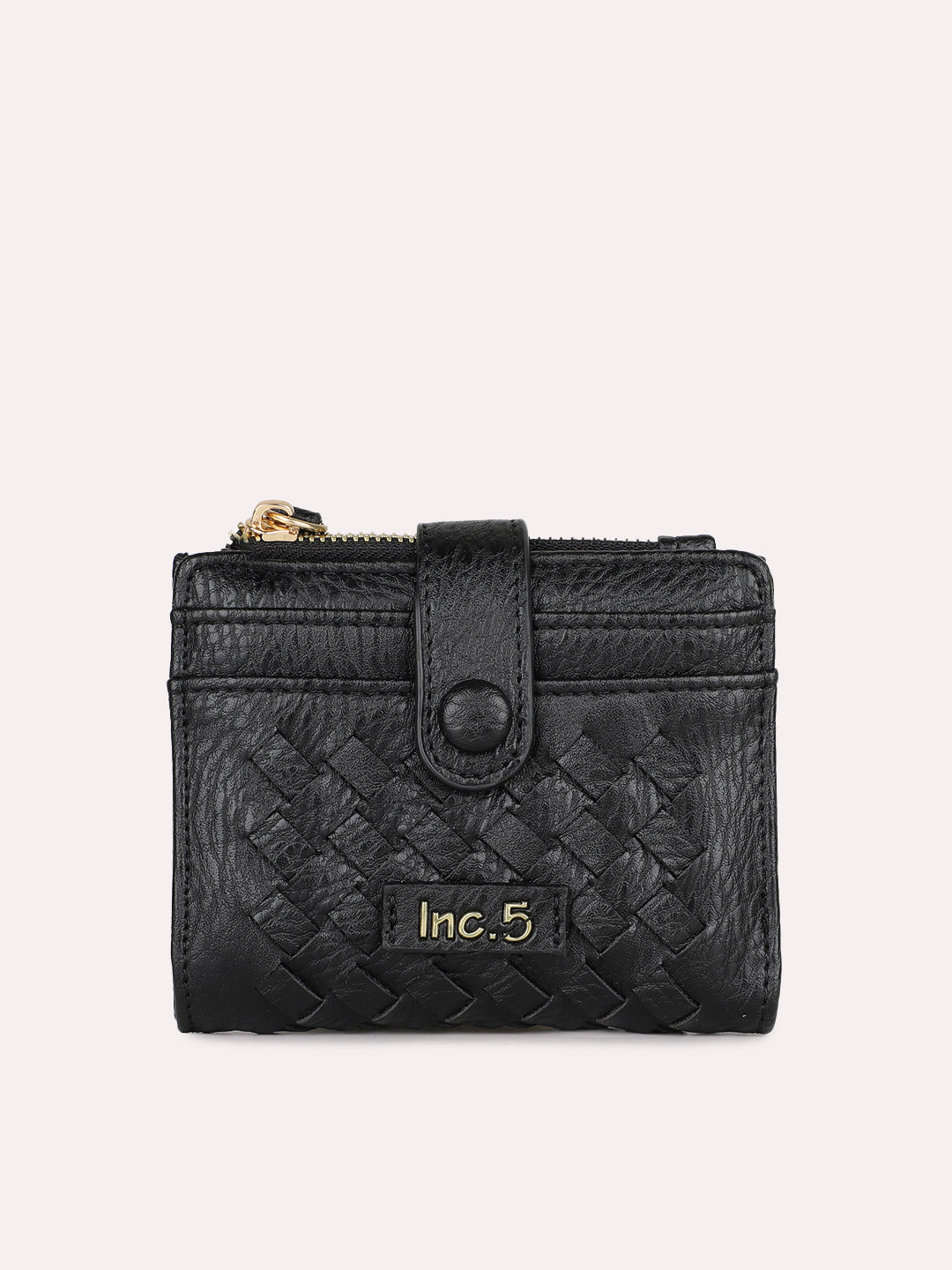 Minimalist Women Casual Black Textured Wallet With Push Lock