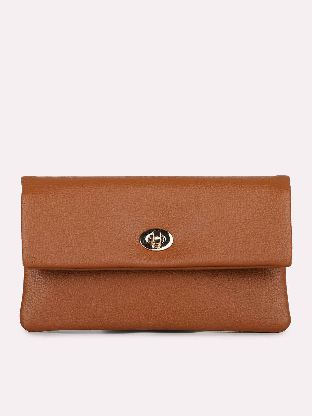 Minimalist Womens Brown Casual Textured Wallet With Twist Lock