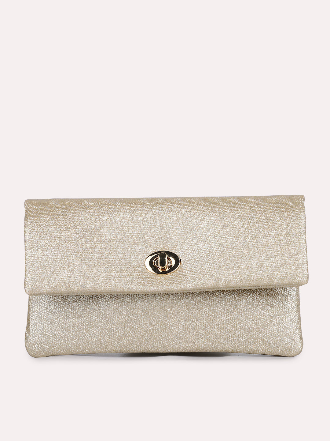 Minimalist Womens Gold Casual Textured Wallet With Twist Lock