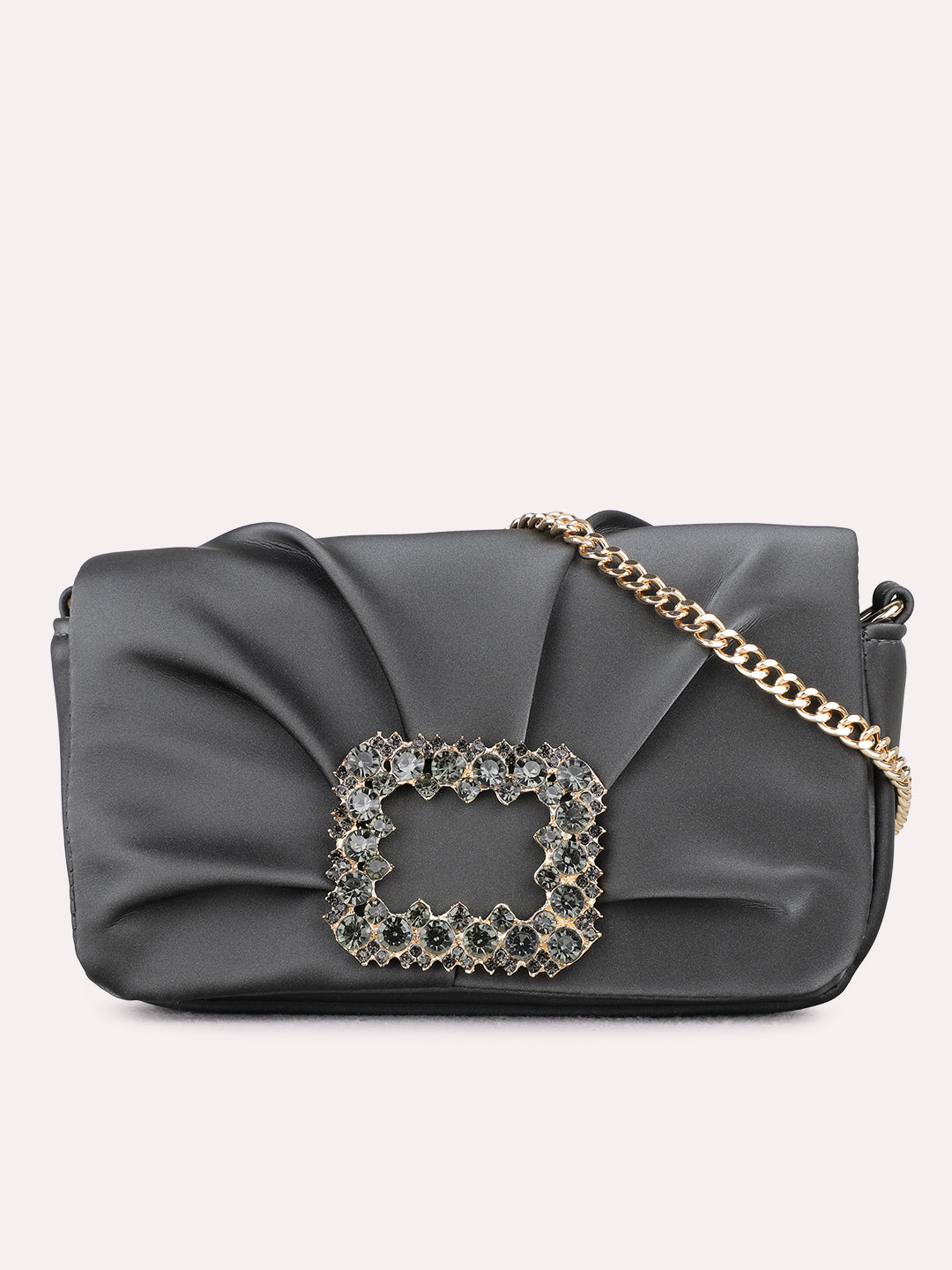 Minimalist Women Grey Embellished Sling Bag With Magnet Lock