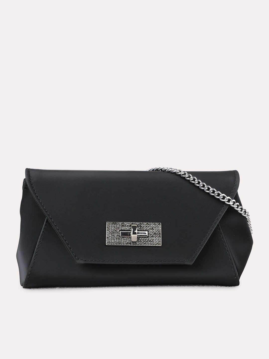 Minimalist Women Black Solid Sling Bag With Twist Lock For Party