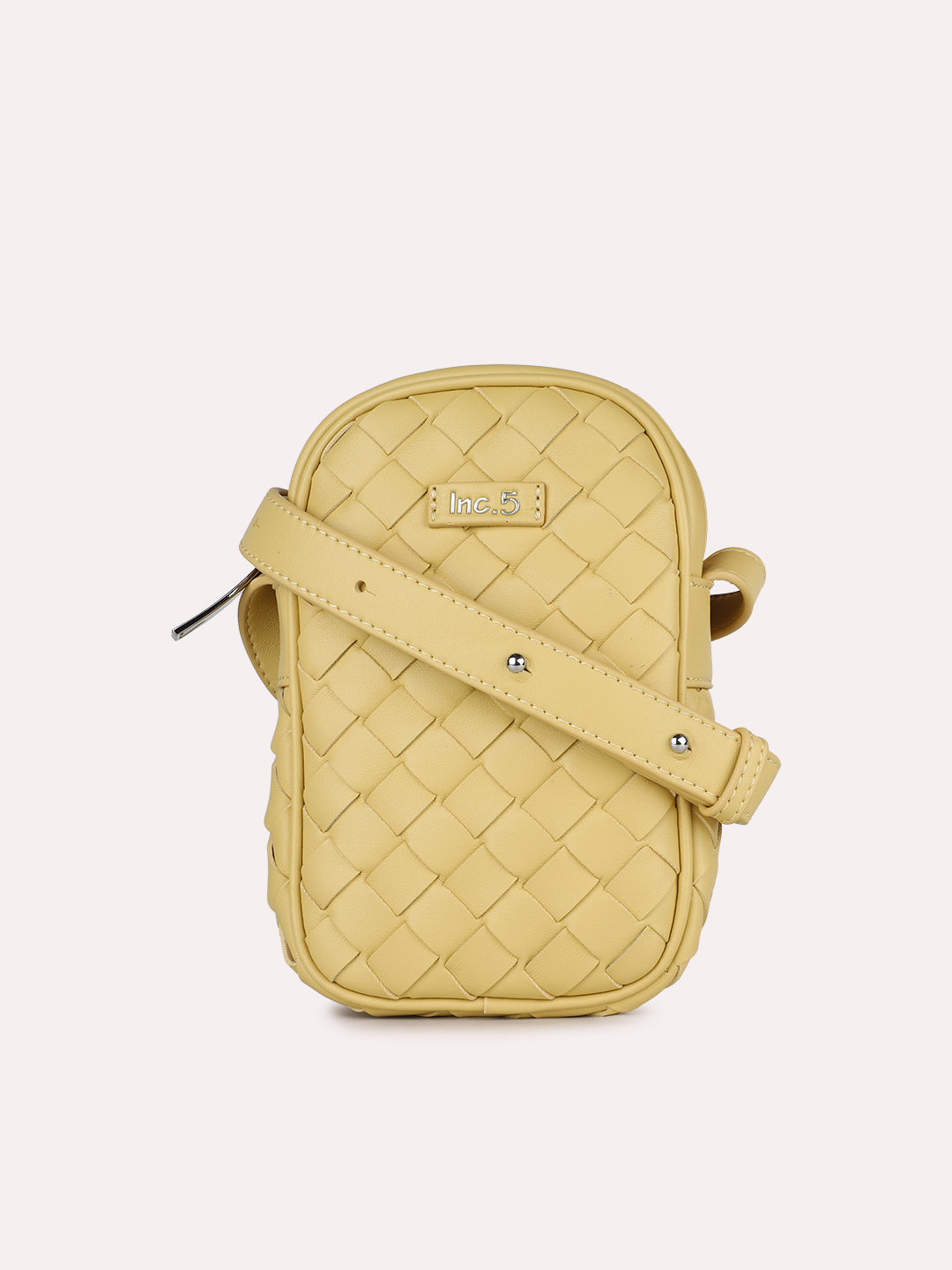 Minimalist Womens Yellow Textured Phone Sling Bag With Zip Lock