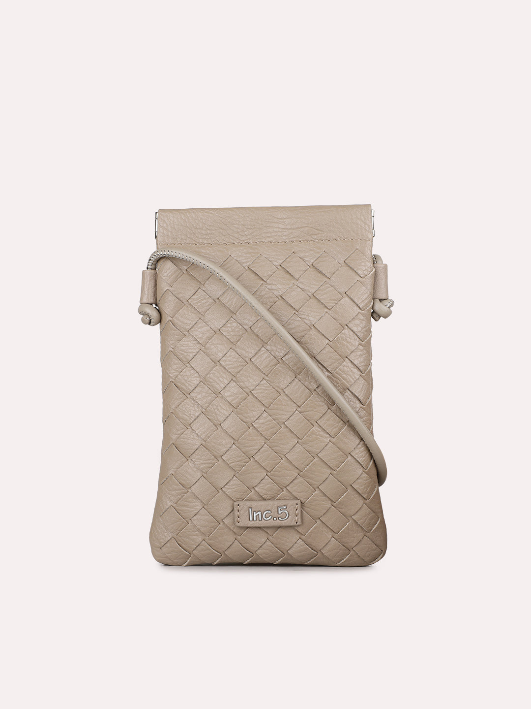 Minimalist Womens Beige Casual Textured Pattern Phone Sling Bag With Twist Lock