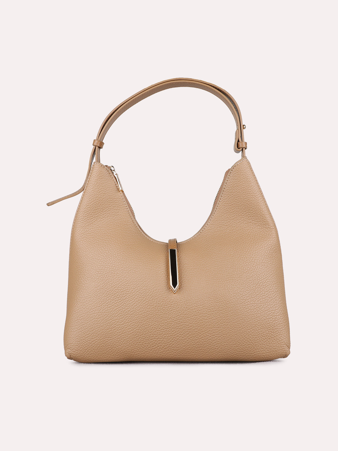 Minimalist Womens Beige Shoulder Bag With Zip Lock Casual