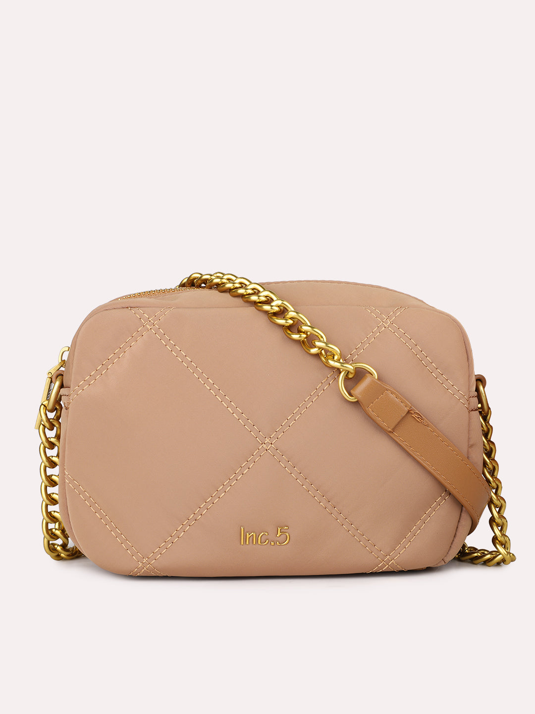 Minimalist Womens Tan Party Textured Sling Bag With Zip Lock