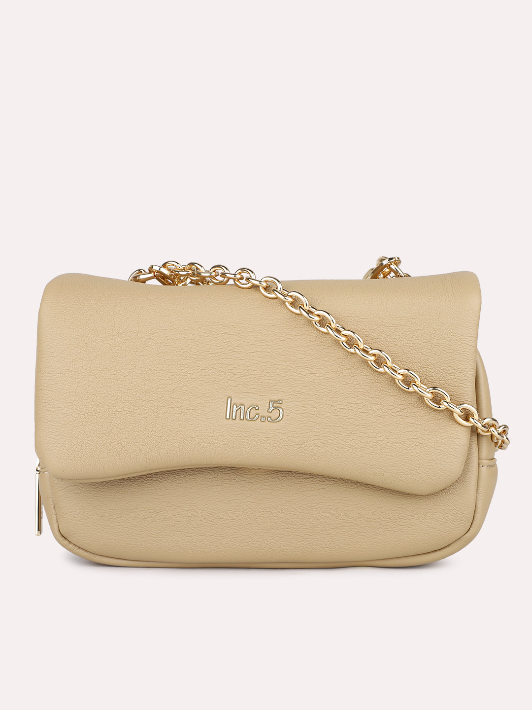 Minimalist Womens Beige Party Solid Sling Bag With Push Lock