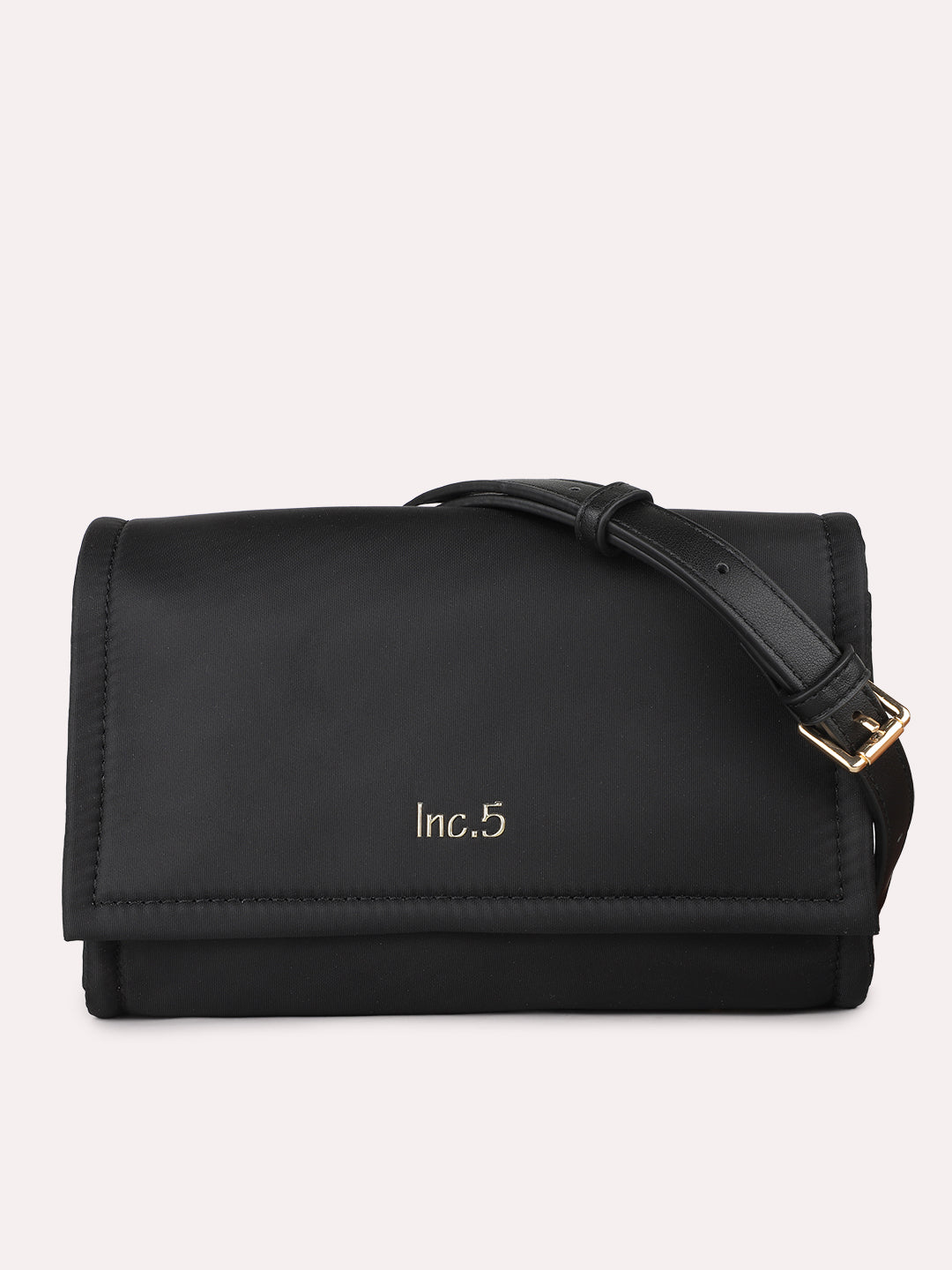 Minimalist Womens Black Casual Solid Sling Bag With Magnet Lock