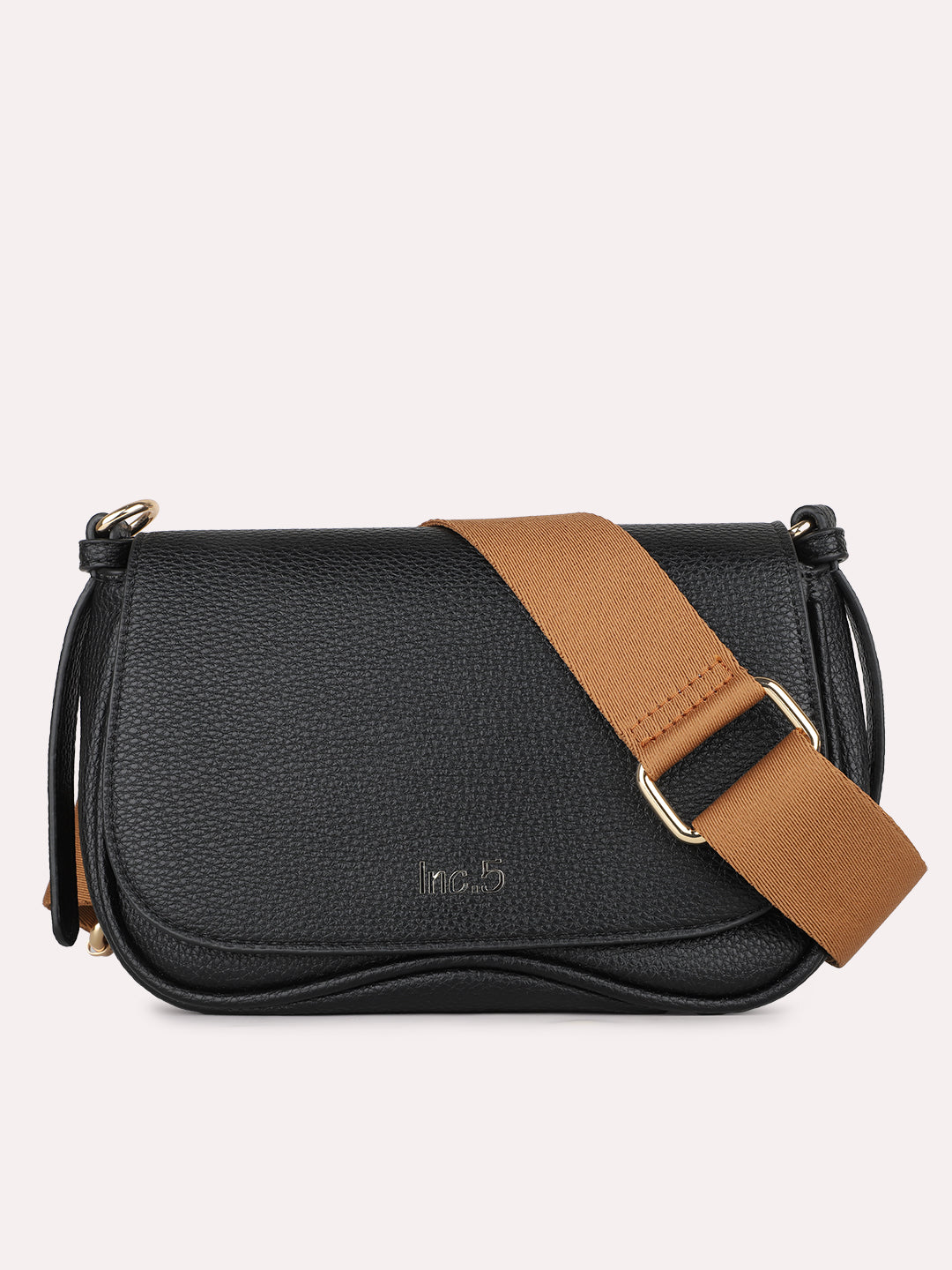 Minimalist Womens Black Party Textured Sling Bag With Magnet Lock