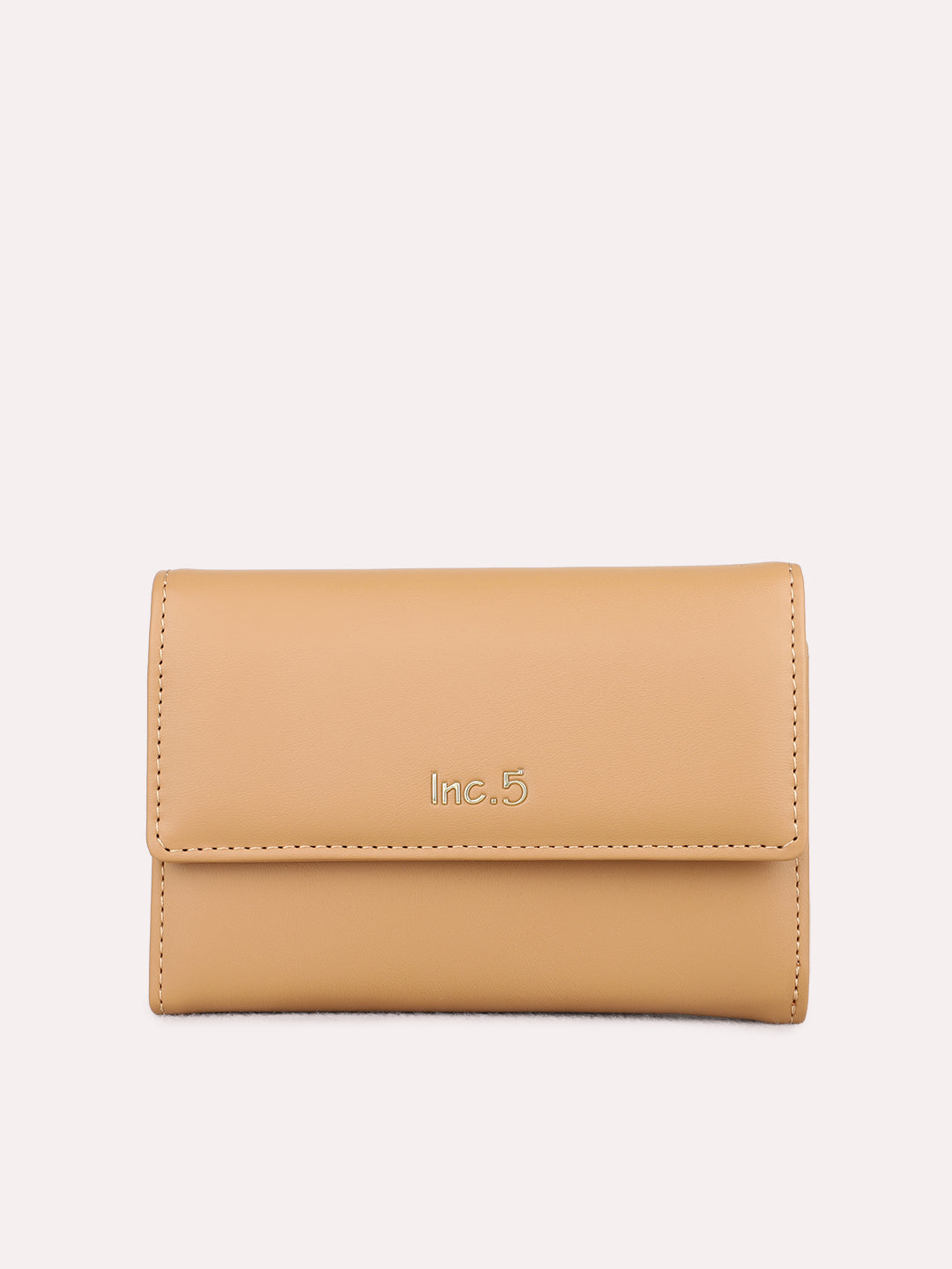 Minimalist Womens Tan Casual Wallet With Magnet Lock