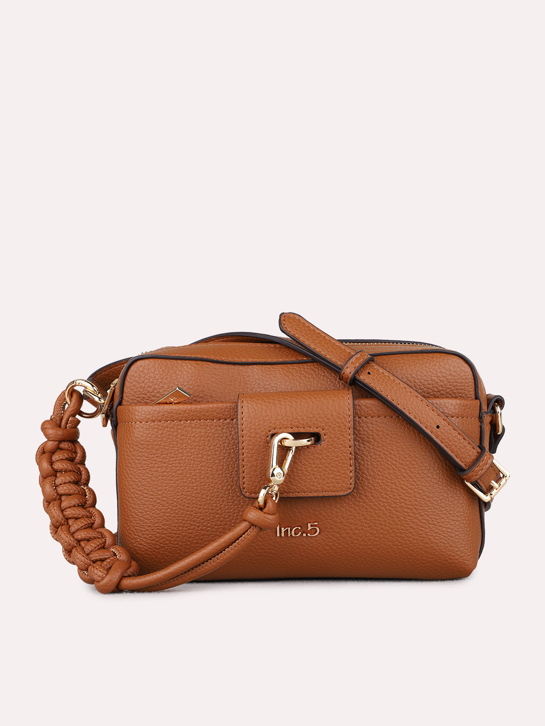 Minimalist Womens Brown Sling Bag With Zip Lock For Party