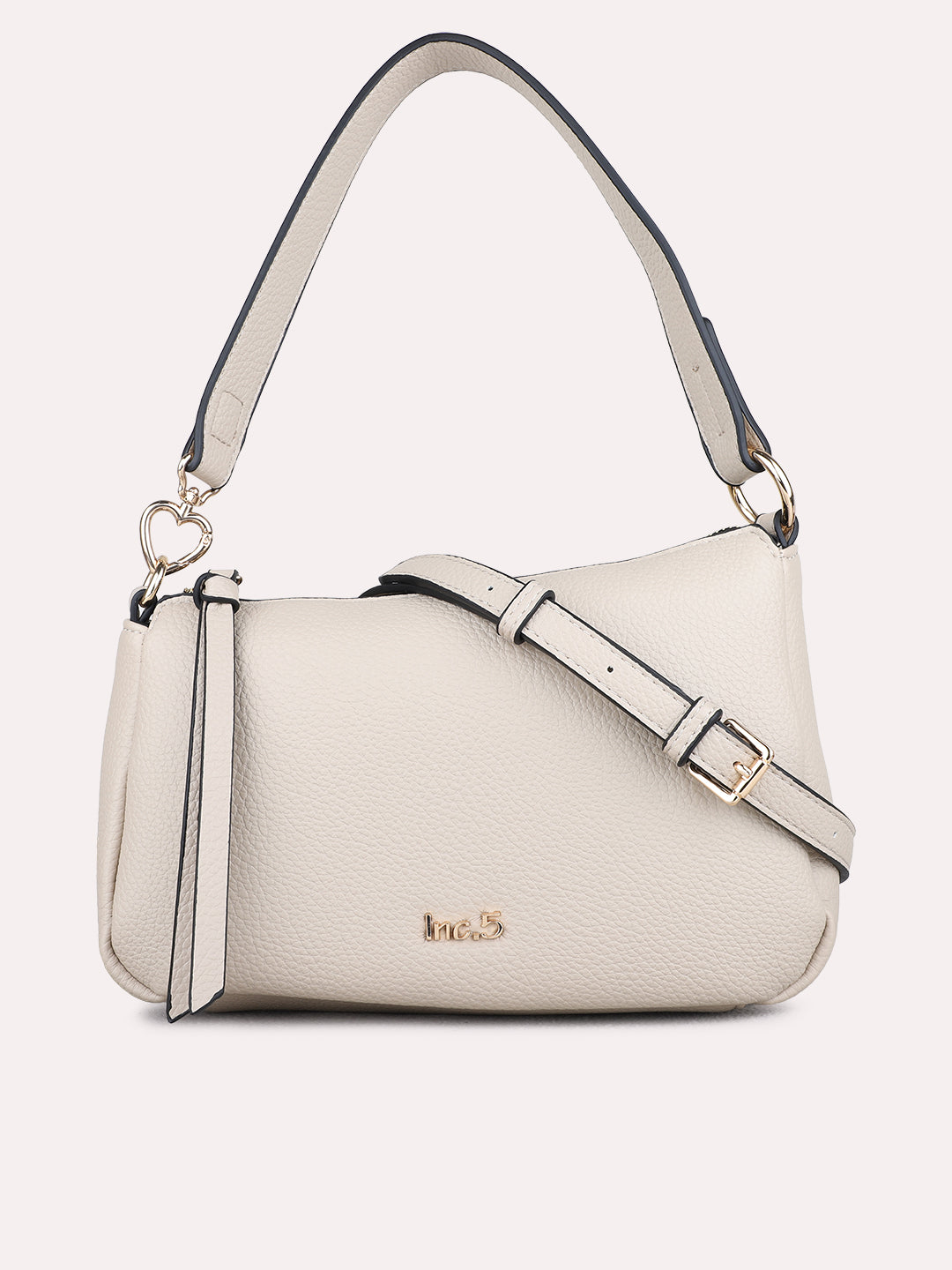 Minimalist Womens Beige Shoulder Bag With Zip Lock For Casual