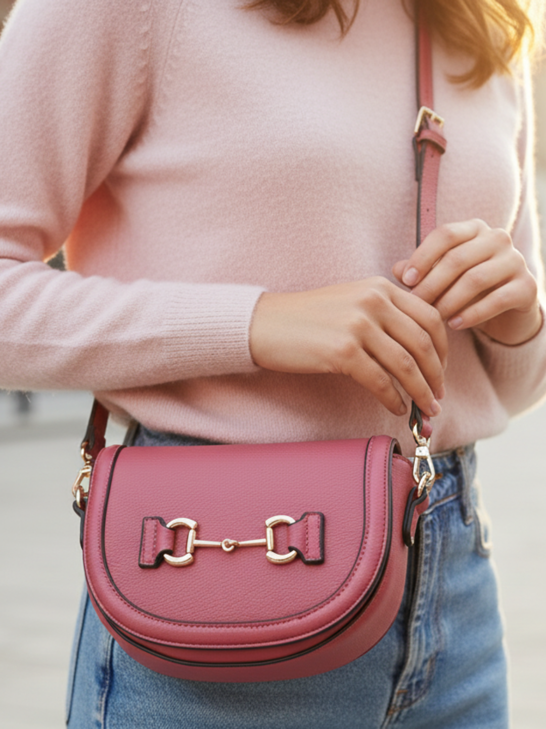Minimalist Womens Pink Sling Bag With Magnet Button Lock Party