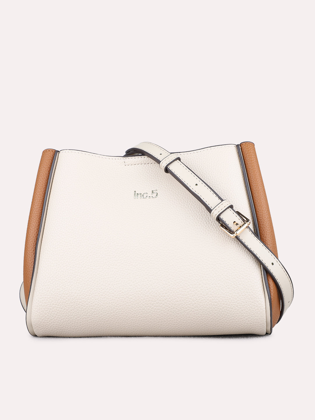 Minimalist Womens Beige Shoulder Bag With Zipper Lock For Party