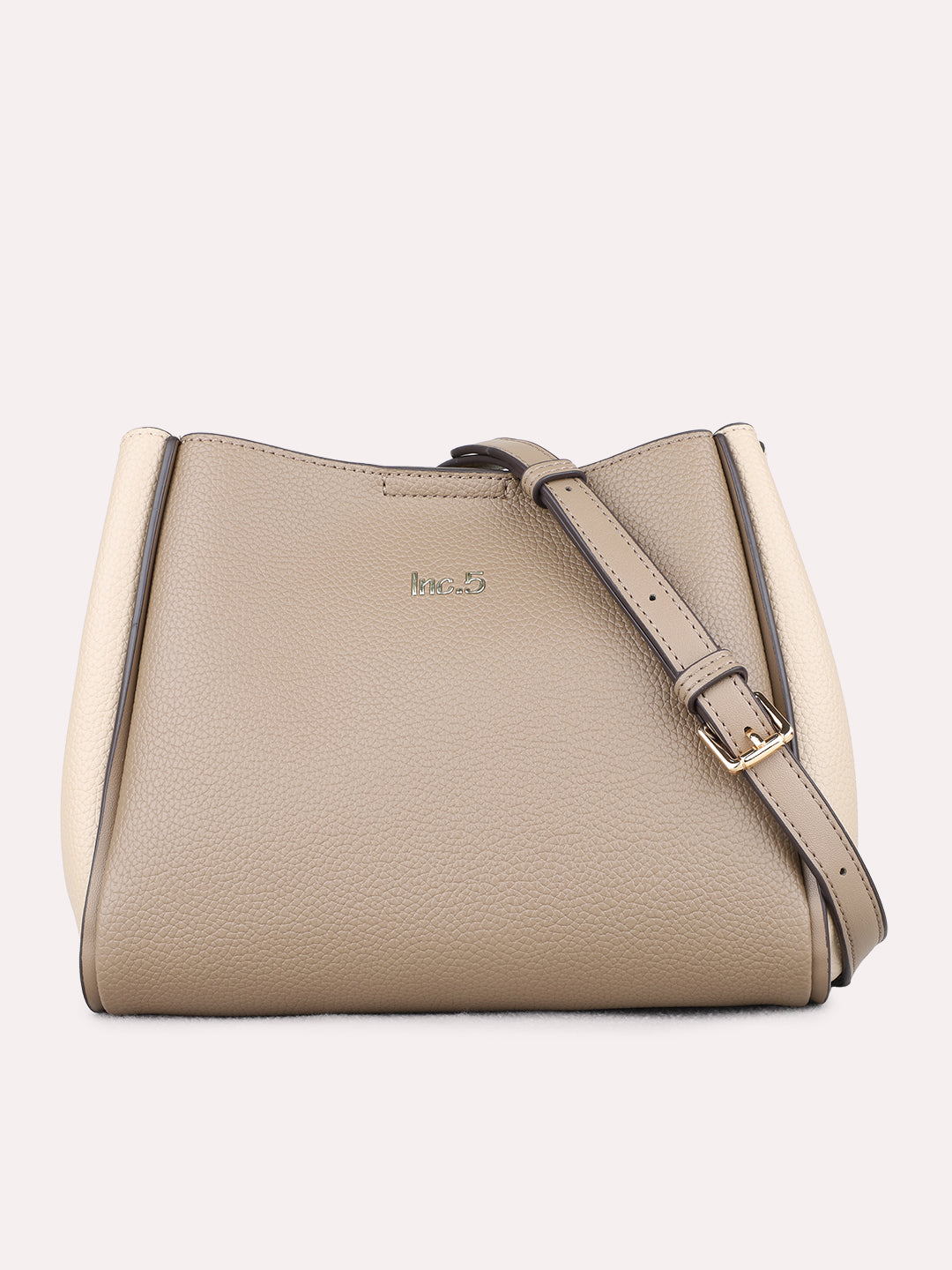 Minimalist Womens Taupe Shoulder Bag With Zipper Lock For Party Use