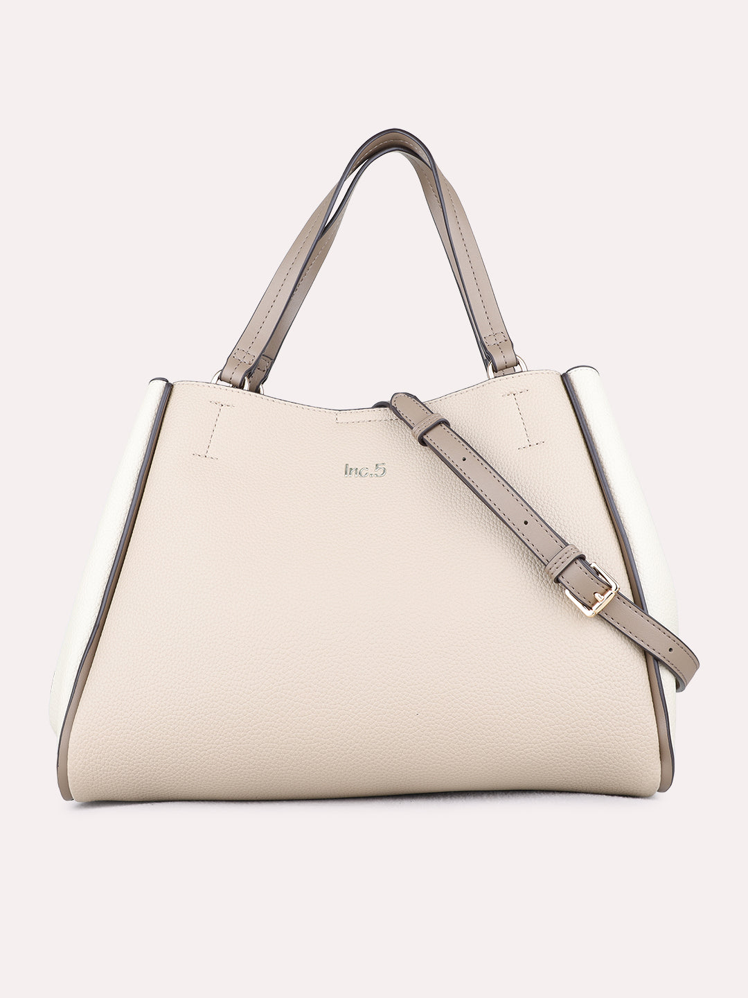 Minimalist Womens Beige Shoulder Bag With Zipper Lock For Party Use