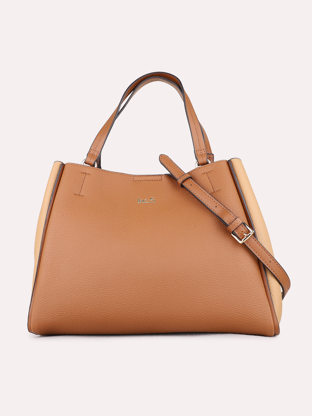 Minimalist Womens Tan Shoulder Bag With Zipper Lock For Party Use