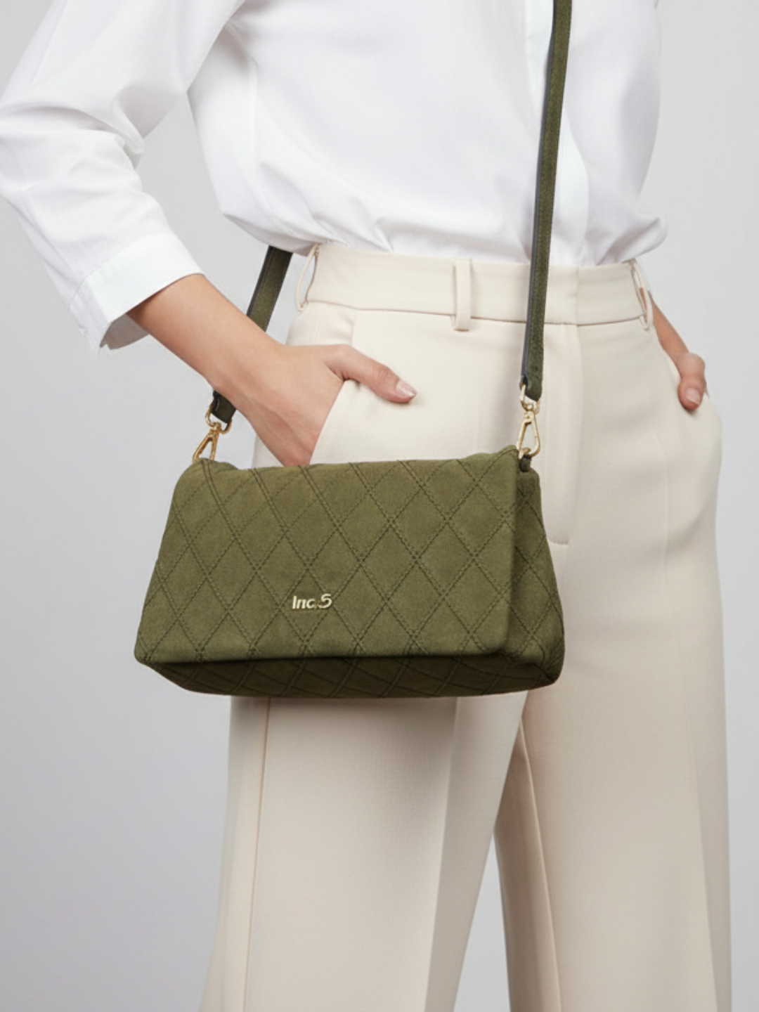 Minimalist Womens Green Shoulder Bag With Magnet Button Lock For Party