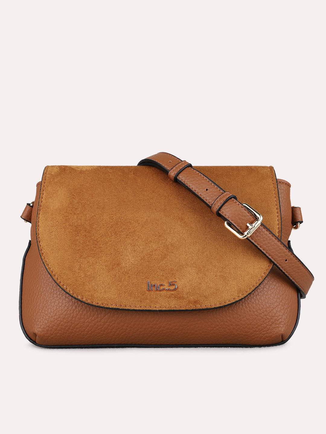 Minimalist Womens Tan Sling Bag With Magnet Button Lock For Casual