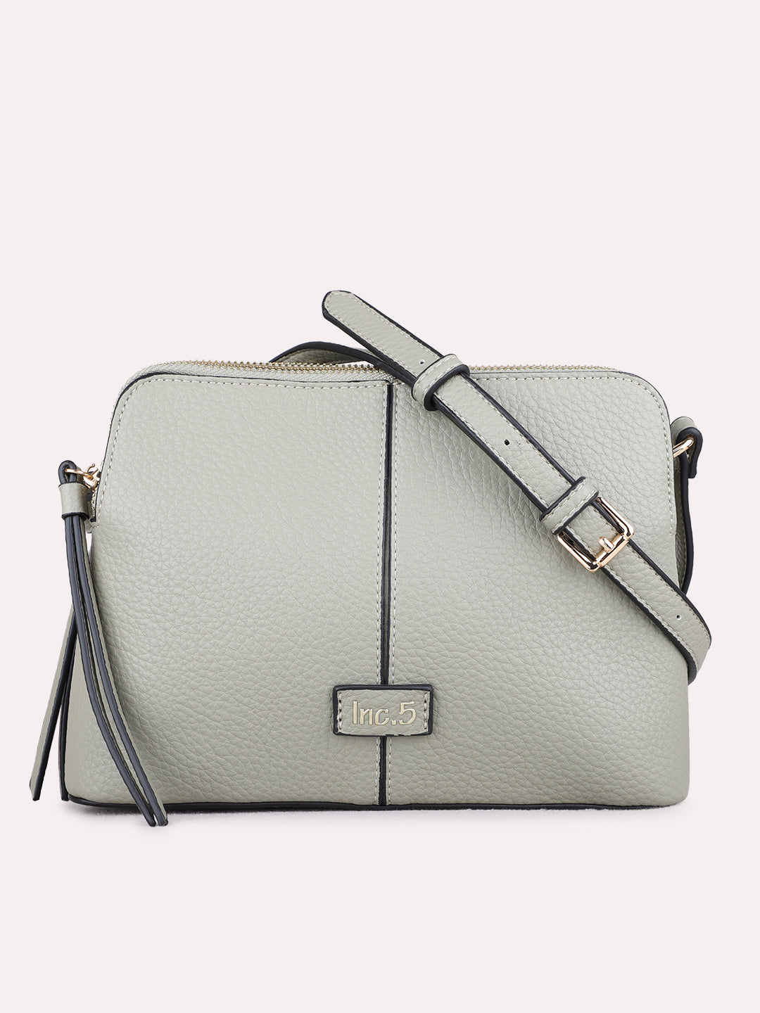 Minimalist Womens Grey Sling Bag With Zip Lock For Casual